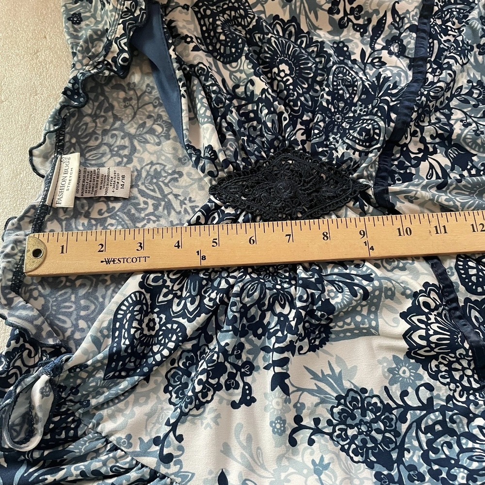 Vintage Y2K Fashion Bug Babydoll Shirt Women 14/16 White Blue Floral Asymmetric - Picture 7 of 9